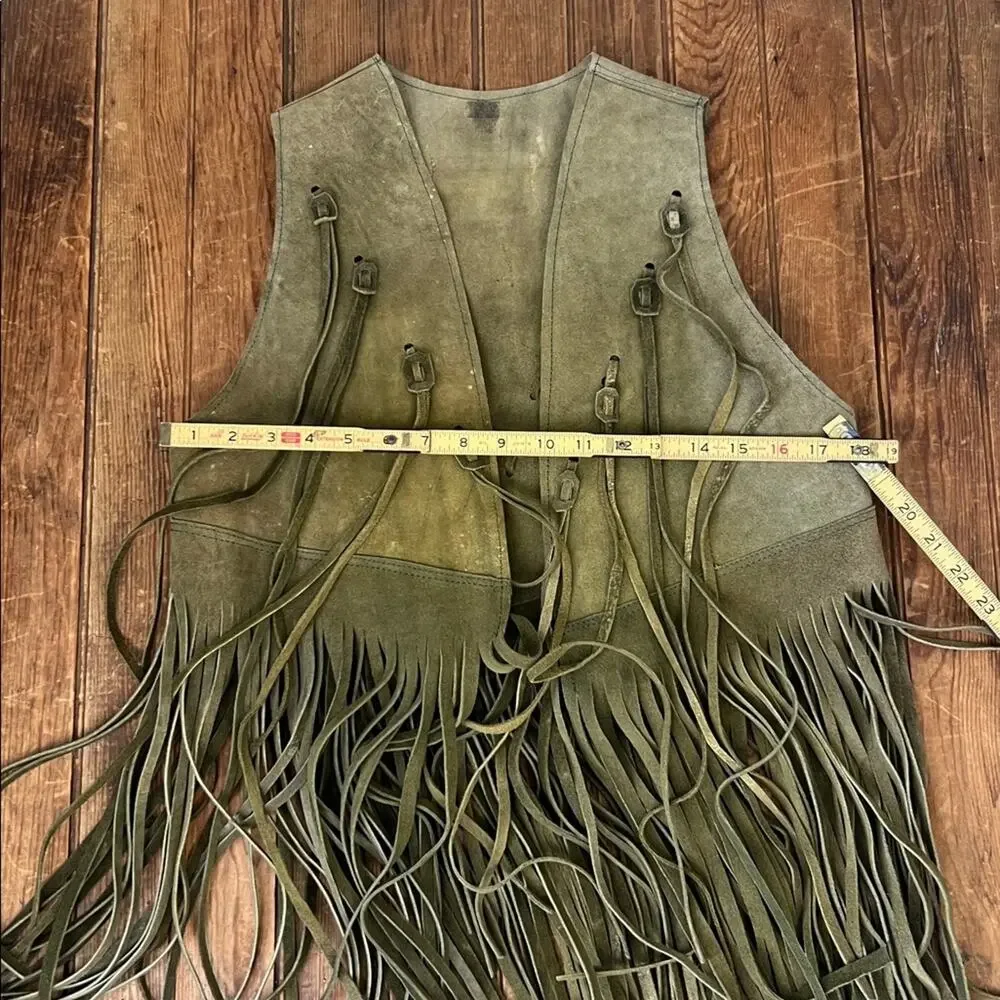 Vintage Fringed Suede Hippie Vest in Olive Green - Picture 2 of 4